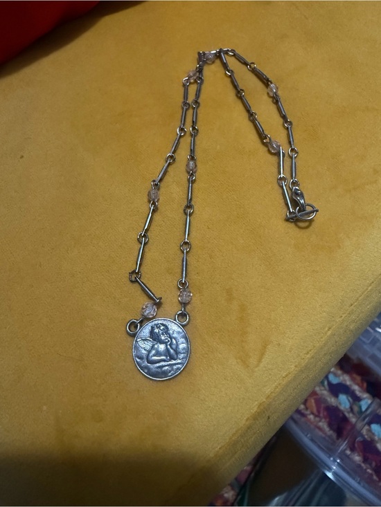 Jewelry - 90’s Angel Medallion Necklace with Bead Accents - Sterling